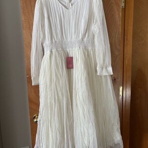 Ivy City Co Elegant White Long Sleeve Dress